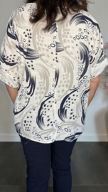 Linnenlook shirt Ocean wit/marine