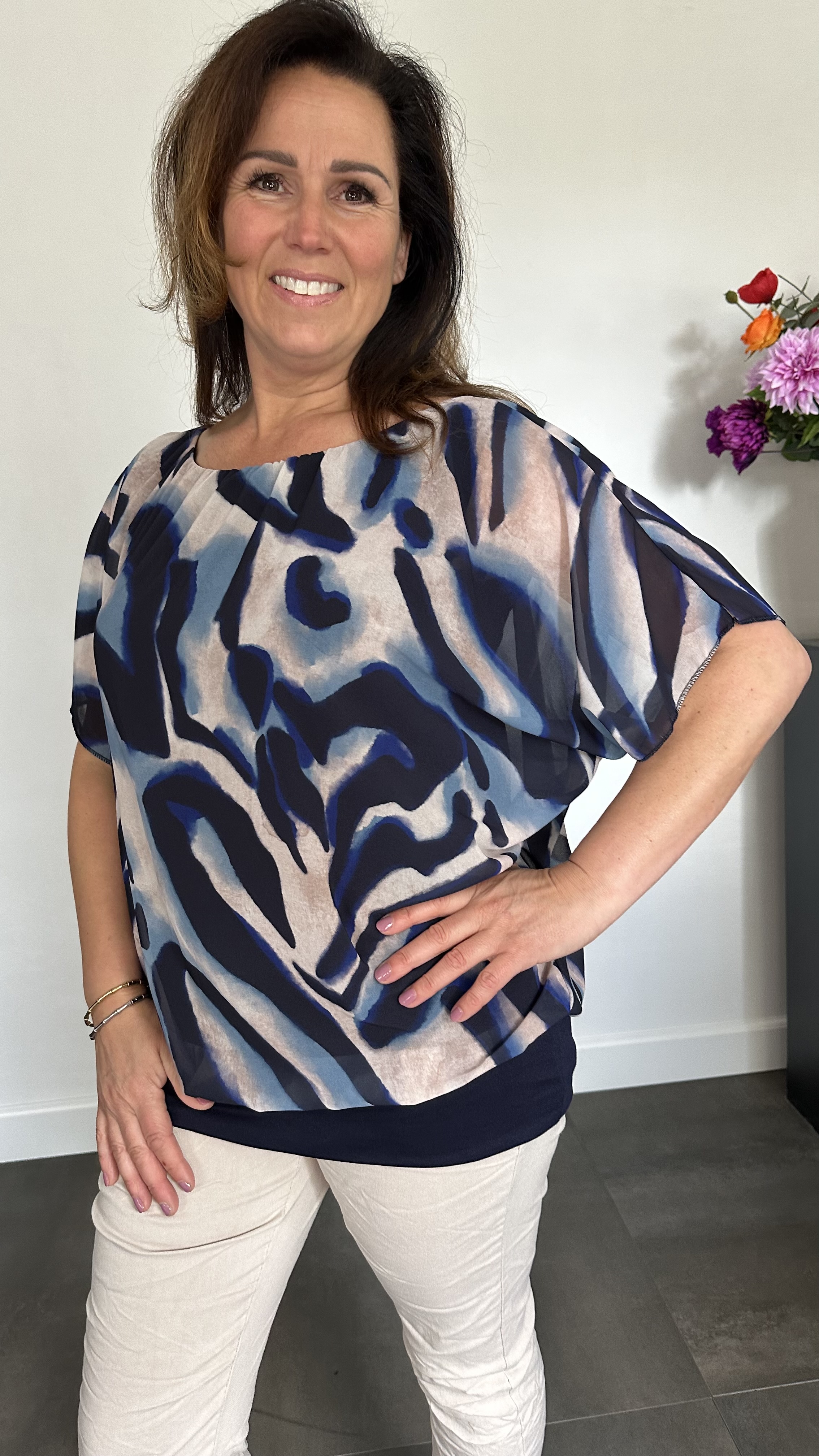 Blouse met boord lava marine