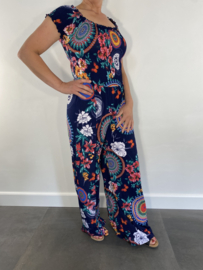 Jumpsuit cirkels en bloemen marine SALE