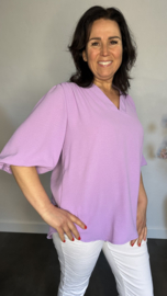 Shirt selina met v-hals en pofmouw lila