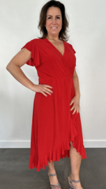 Stretch overslag jurk rood SALE