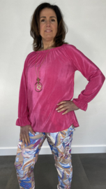 Blouse plissé met ketting fuchsia SALE