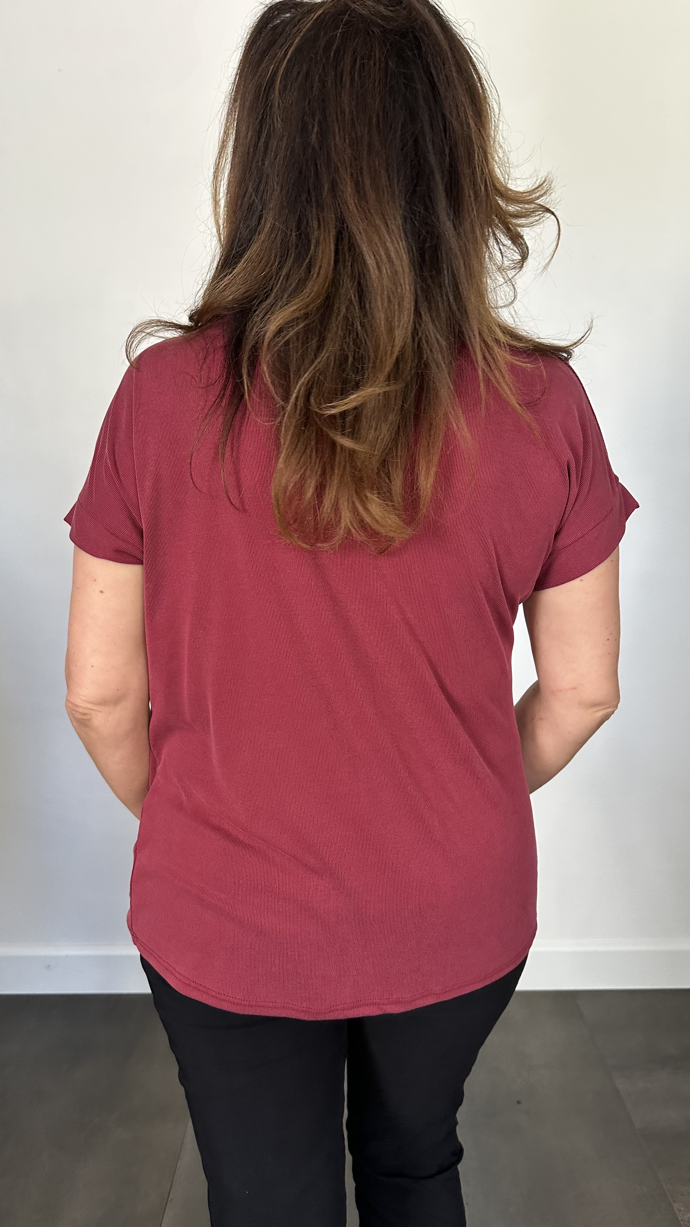 Ribbel shirt met gesp bordeaux