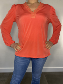 Shirt met kant Diana lange mouw koraal