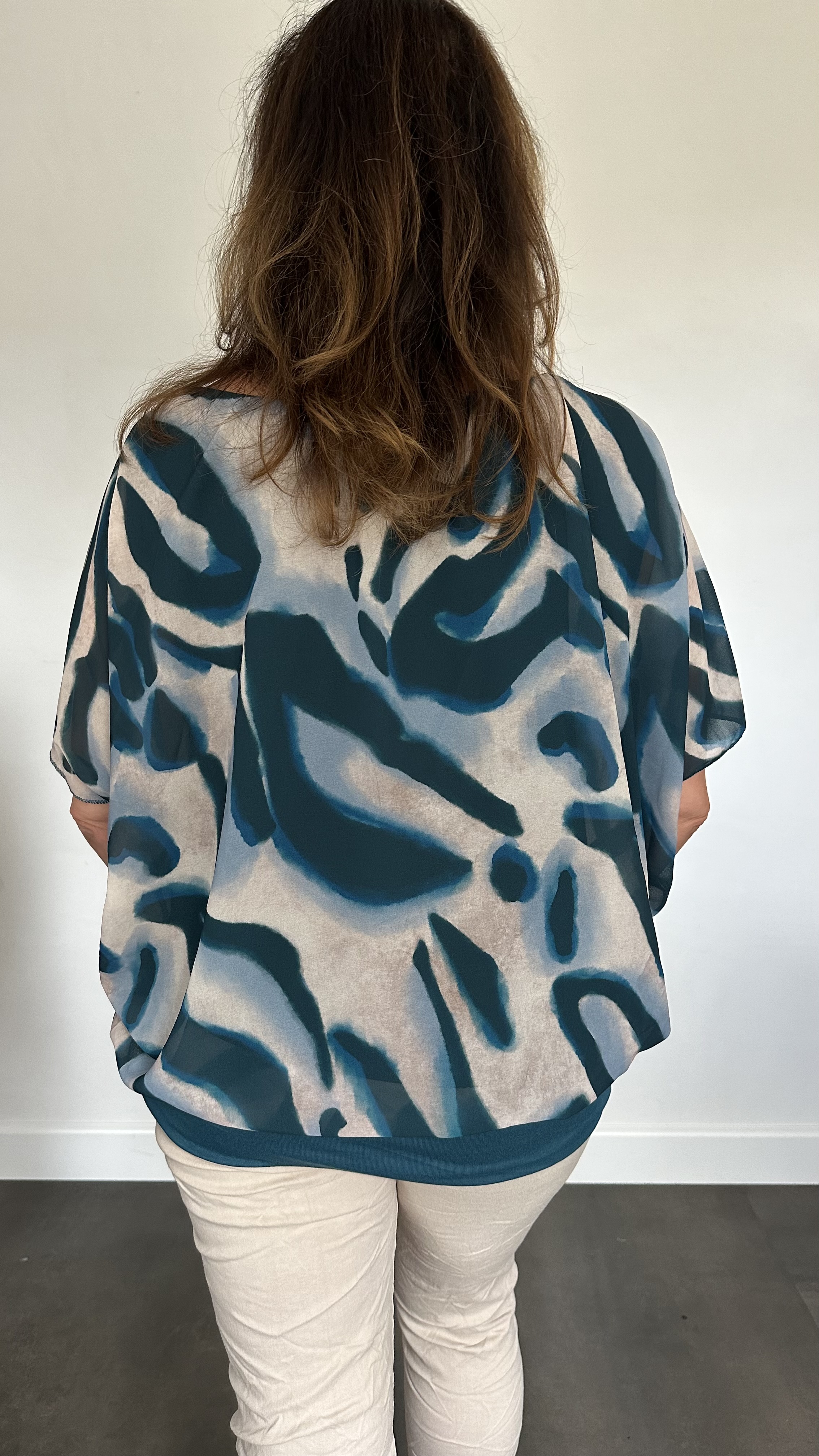 Blouse met boord lava petrol