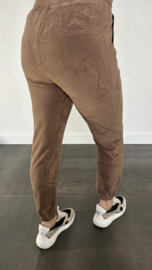 Velvet jogger met elastiek taupe SALE