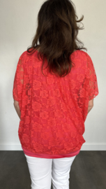 Blouse met boord KANT koraal