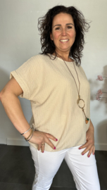 Crinkle shirt met elastiek +ketting Zand