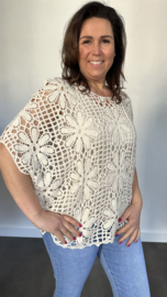 Gehaakte top Ibiza bloem ecru/ beige