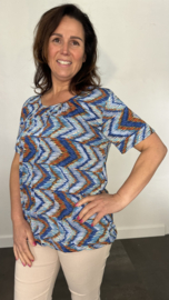 Ballon shirt met elastiek zig zag fantasy blauw (+size)