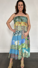 Rok/ jurk met stroken bohemian blauw/groen
