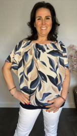 Blouse met boord Leaves marine