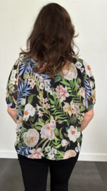 Blouse met boord palm roos zwart