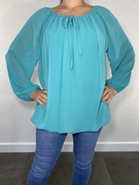 Voile ballon blouse turquoise/ groen
