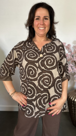 Linnenlook blouse cirkels choco