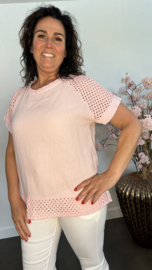 Linnenlook shirt met gehaakt kant Roze