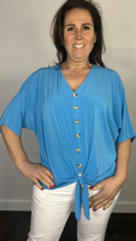 Travel top met strik & knoopjes turquoise