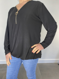 Shirt met rits en elastiek zwart