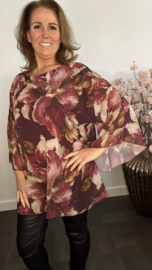 Voile blouse Camellia gebloemd Bordeaux
