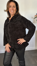 Baby rib vest met rits & capuchon +Size zwart