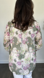 Kanten blouse gebloemd 2-delig army