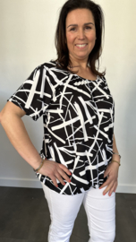 Ballon shirt met elastiek fantasy zwart/wit (+size)