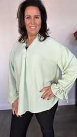 Blouse Tamara met ruche en strik +SIZE licht groen