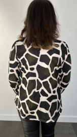 Velvet shirt met v-hals en pofmouw giraffe army