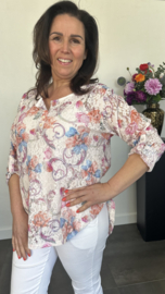 Kanten blouse gebloemd 2-delig koraal/wit
