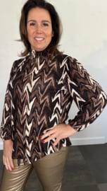 Shirt met gesmokte kraag zig zag soft zwart