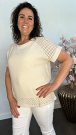 Linnenlook shirt met gehaakt kant Zand