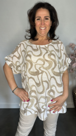 Linnenlook shirt Waves wit/ zand