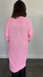 Lang grof gebreid vest met pofmouw pink