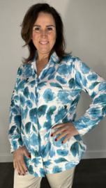 Stretch blouse travel furry spots turquoise