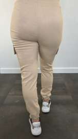 Cargo stretch broek met elastiek  Zand SALE