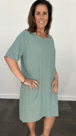 Tuniek /jurk linnenlook met gehaakt detail Zeegroen SALE