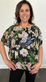 Blouse met boord palm roos zwart