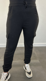 Cargo stretch broek met elastiek  Zwart SALE