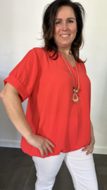 Top Maya korte mouw +SIZE  koraalrood