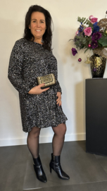 Velvet jurk/ tuniek met pailletten en strik Zwart /zilver