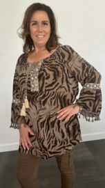 Top met flared mouw tijger taupe