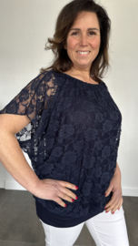Blouse met boord KANT marine