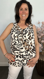 Ballon top met V-hals Panter ecru/bruin/zwart