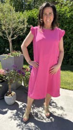 Jurk Mimi met ruche en knoopjes fuchsia