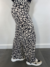 Flared pants panter zwart/ ecru