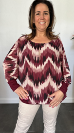 Blouse met boord lange mouw +Size Extra zigzag bordeaux