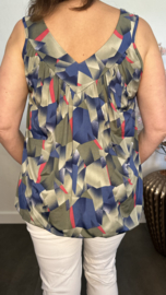 Ballon top met V-hals Graphic grijs/blauw