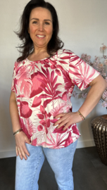 Ballon shirt met elastiek Leaves fuchsia