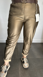 Lederlook broek met riem Brons