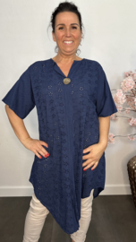 Broderie tuniek met knoop Marine